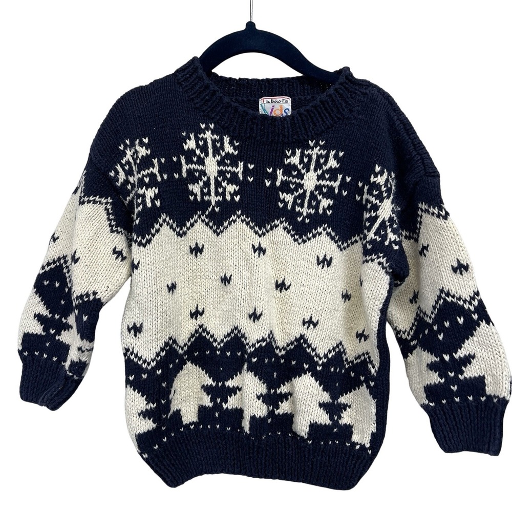 Vintage 90s Talbots Knit Fair Isle Sweater Kids Youth XXS Navy Winter EUC‎